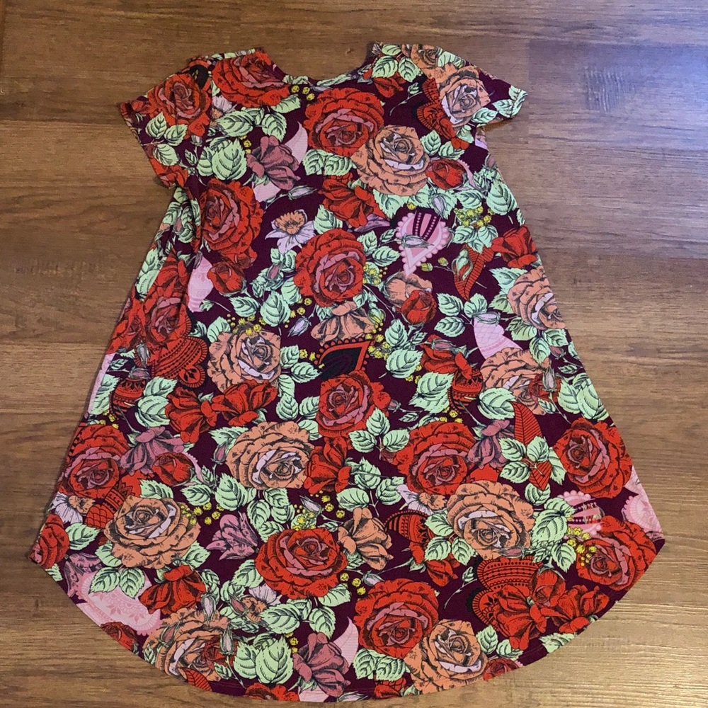 LuLaRoe Floral Dress with Red and Green Accents size 12 - Picture 3 of 8
